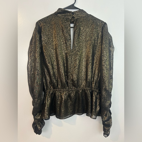 Walter Baker Faulk Puff Bronze Metallic Ruched Peplum Top Size - Picture 8 of 13